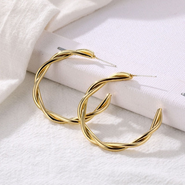 Retro Alloy Metal Round Hoop Earrings