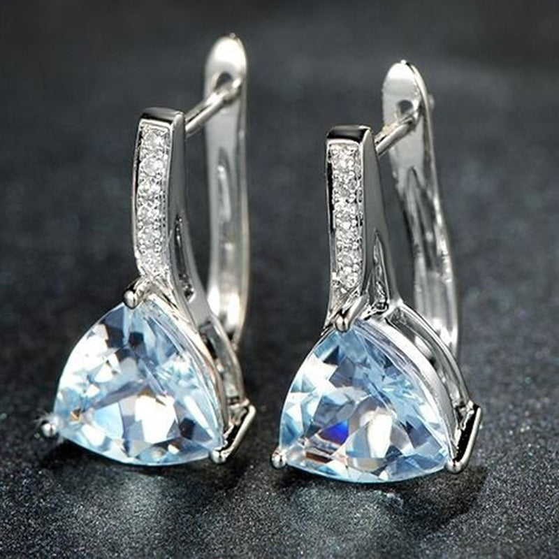 blue Stones Heart Shape Silver color Stud Earrings for Women