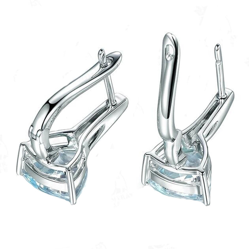 blue Stones Heart Shape Silver color Stud Earrings for Women