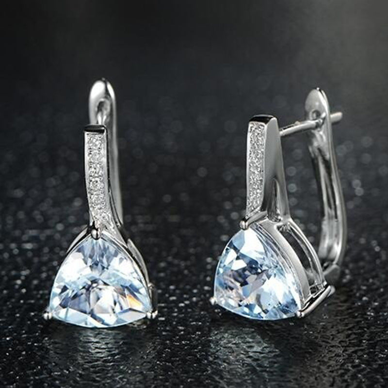 blue Stones Heart Shape Silver color Stud Earrings for Women