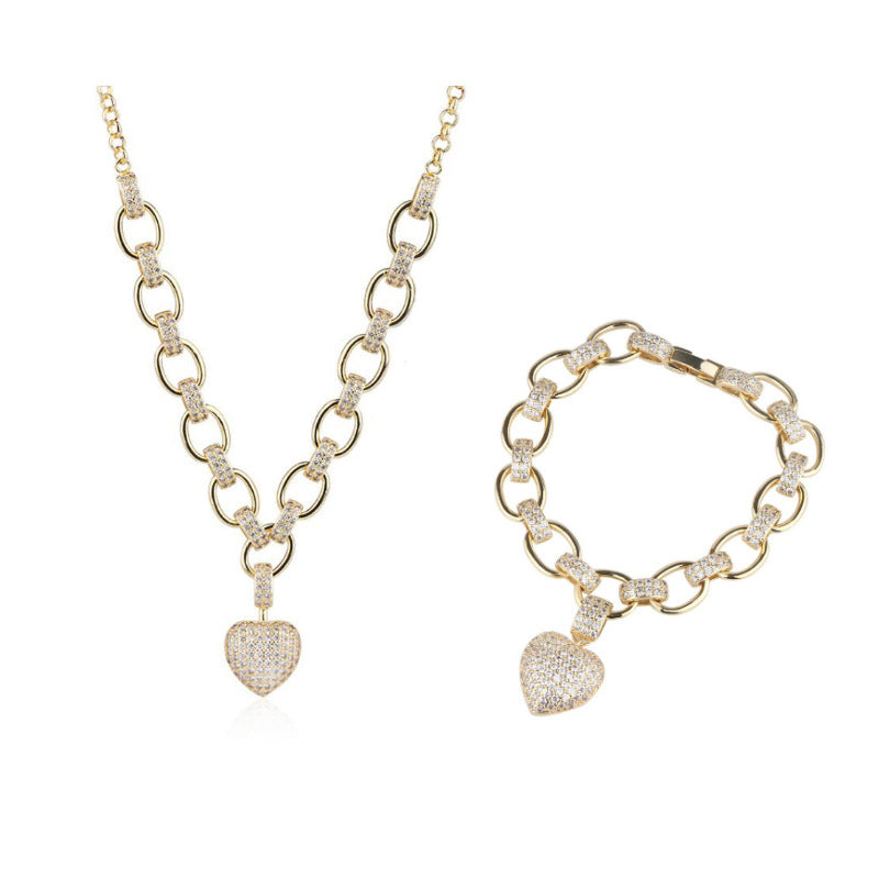 cubic zirconia heart pendant necklace bracelet jewelry set