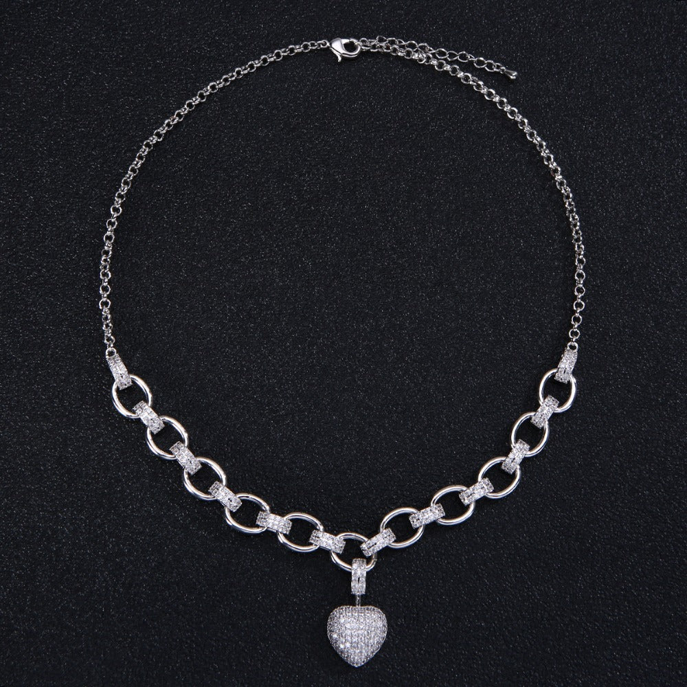 cubic zirconia heart pendant necklace bracelet jewelry set