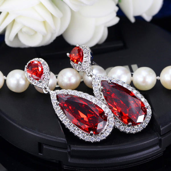 Classic Big Water Drop AAA+ Cubic Zirconia Silver Color Luxury Wedding Bridal Long Dangle Earrings