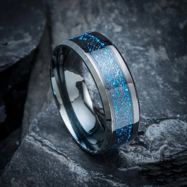 Anillos de carburo de tungsteno negro con diseño de dragón para hombre