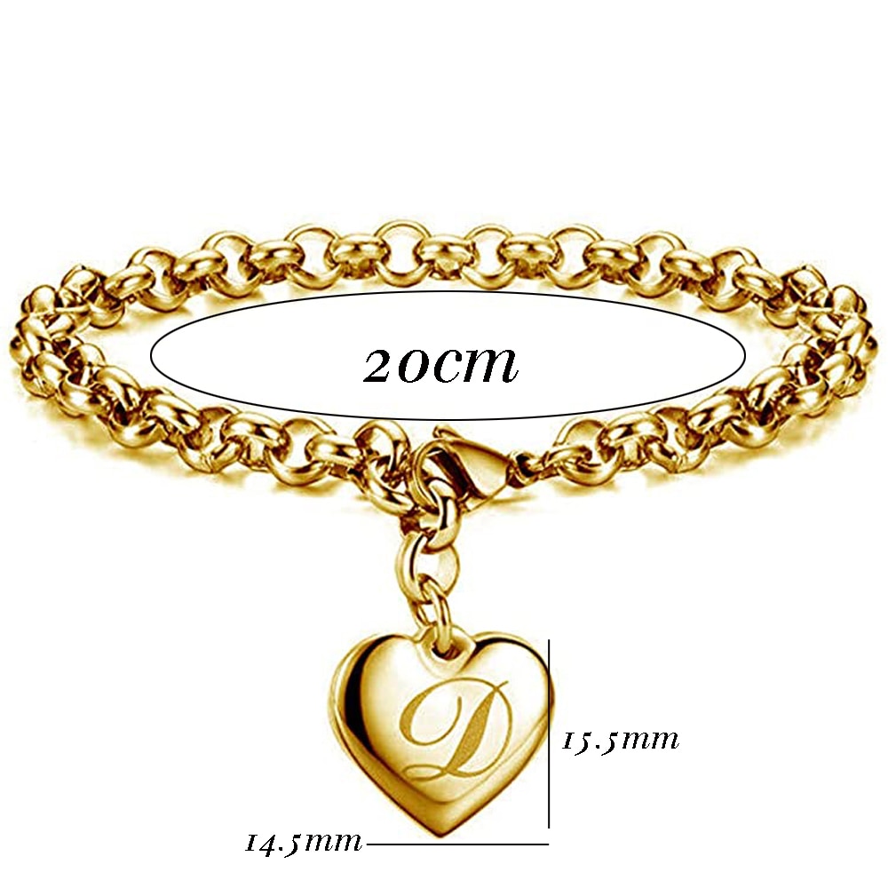 Gold-Color Heart Letters Alphabet Bracelet