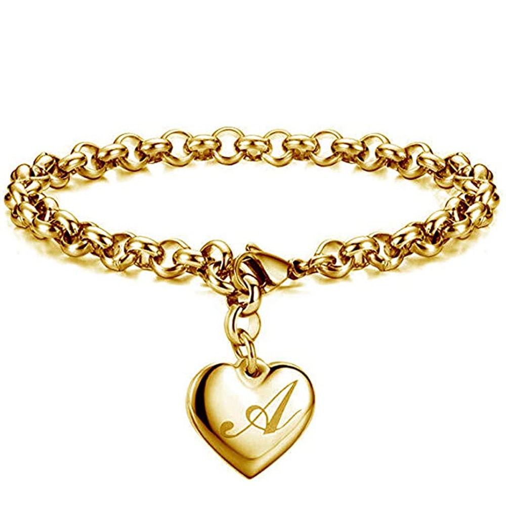 Gold-Color Heart Letters Alphabet Bracelet