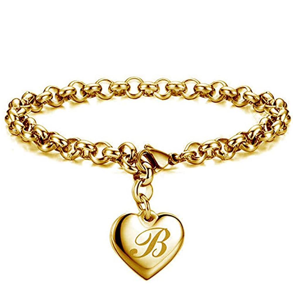 Gold-Color Heart Letters Alphabet Bracelet