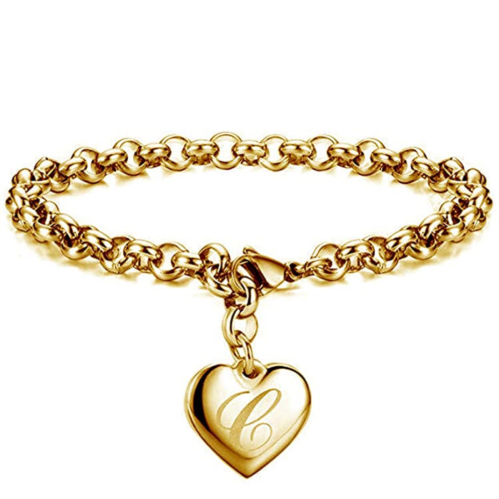 Gold-Color Heart Letters Alphabet Bracelet