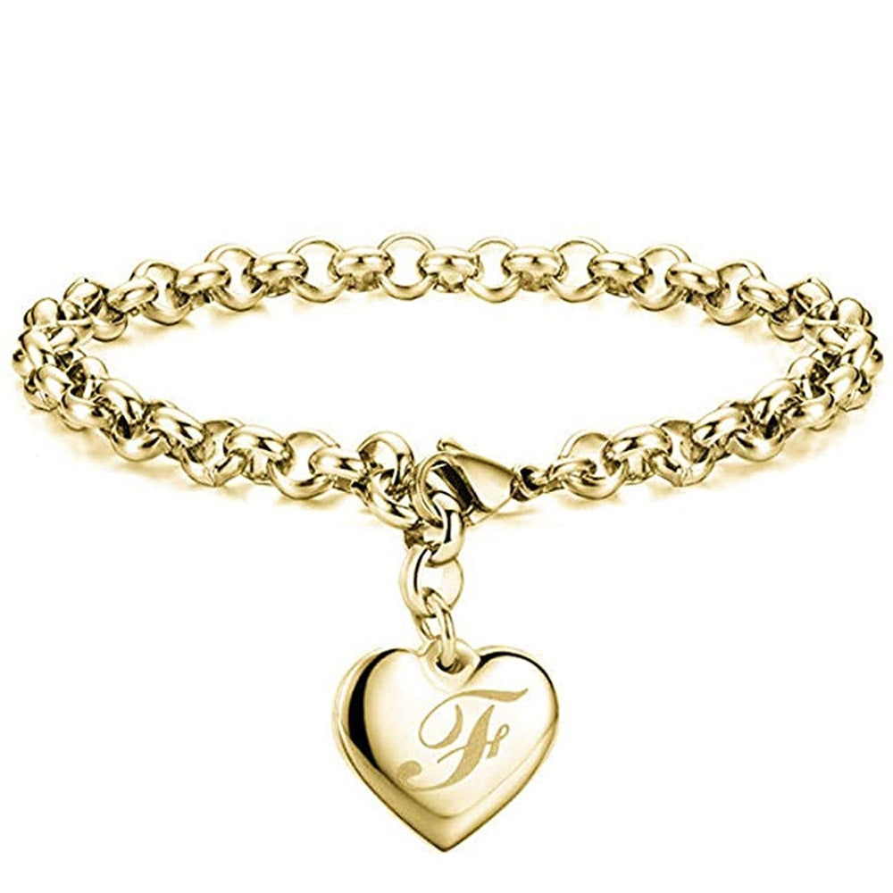 Gold-Color Heart Letters Alphabet Bracelet