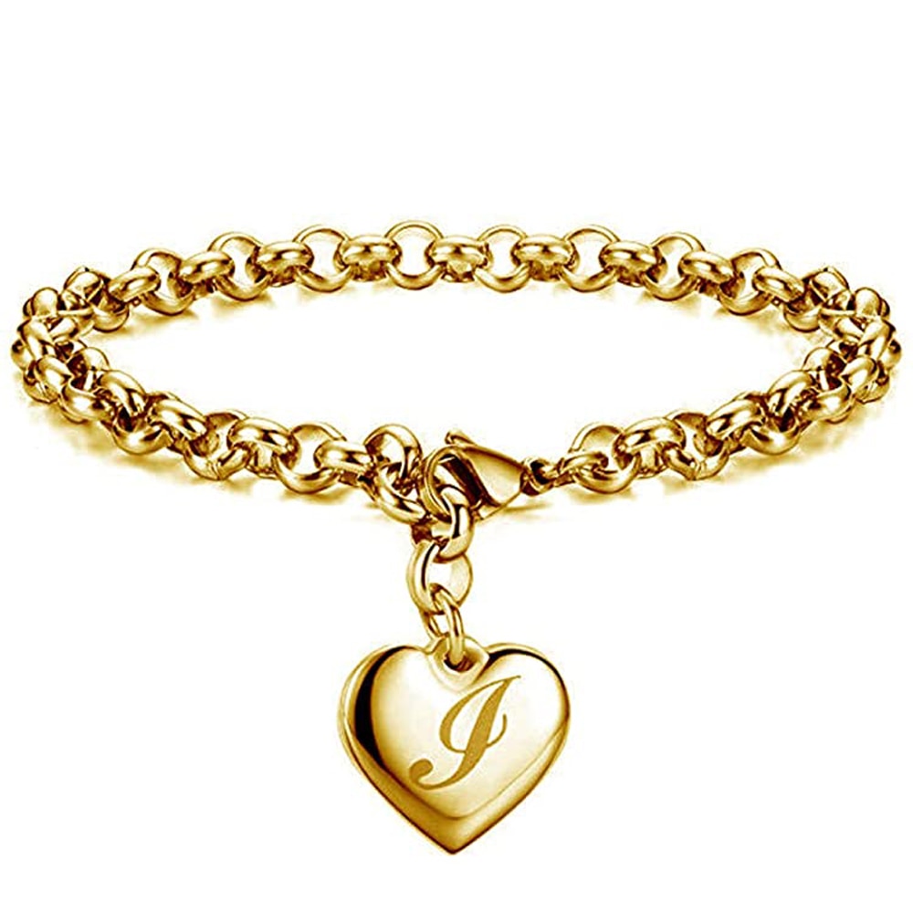 Gold-Color Heart Letters Alphabet Bracelet