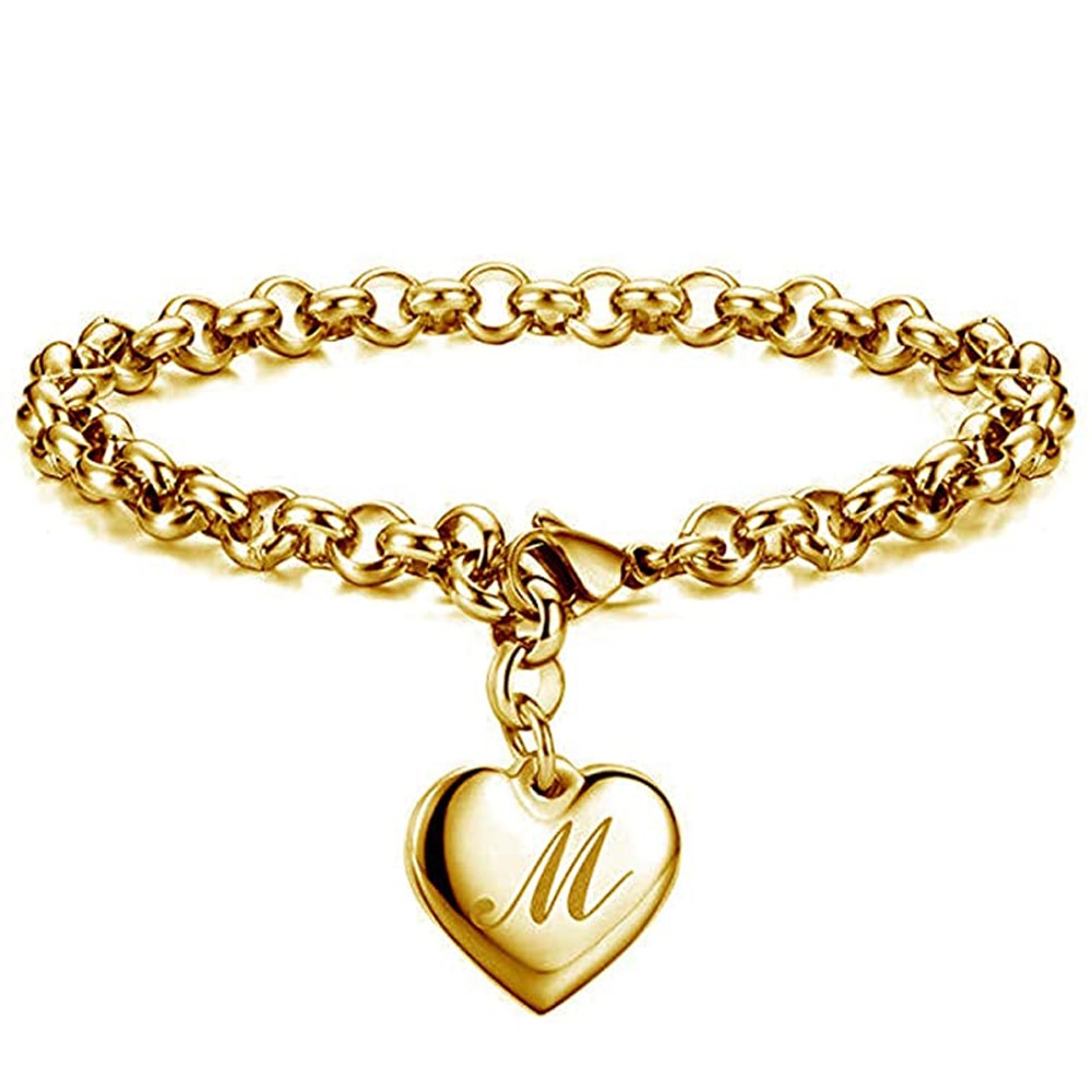 Gold-Color Heart Letters Alphabet Bracelet