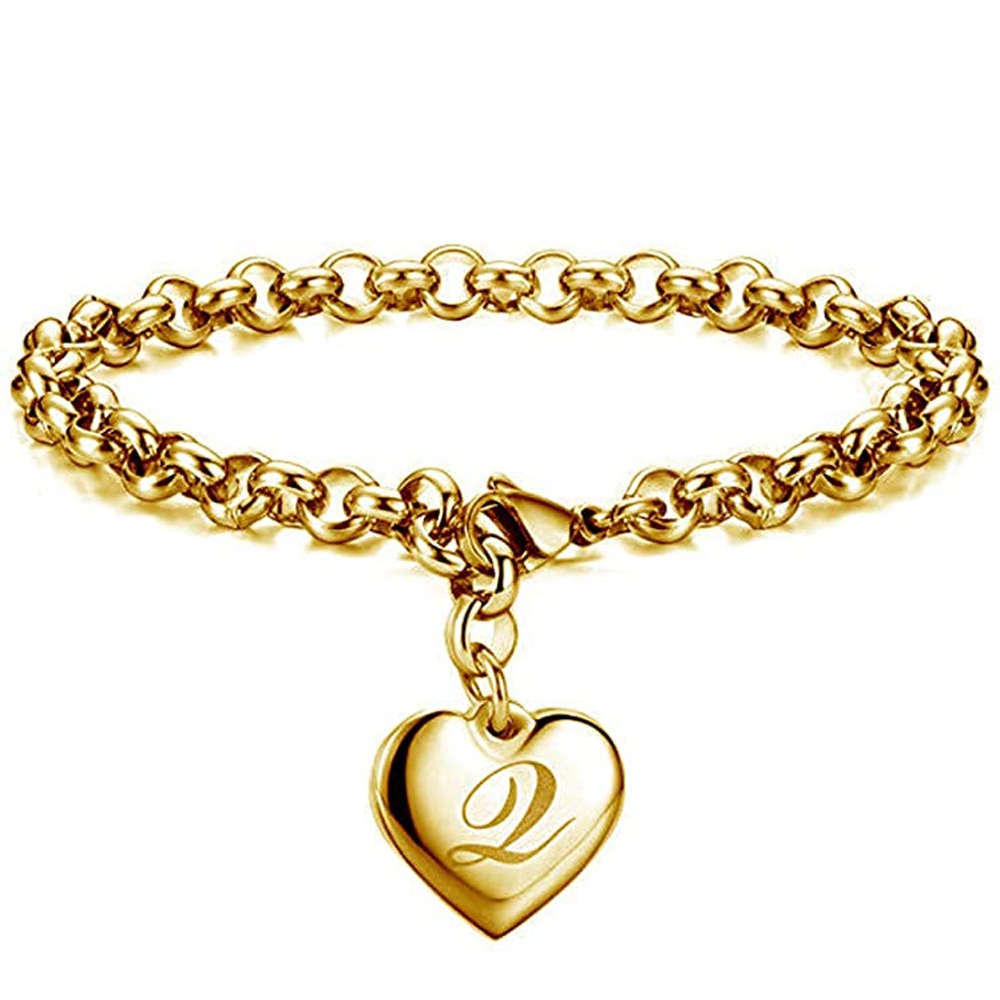 Gold-Color Heart Letters Alphabet Bracelet