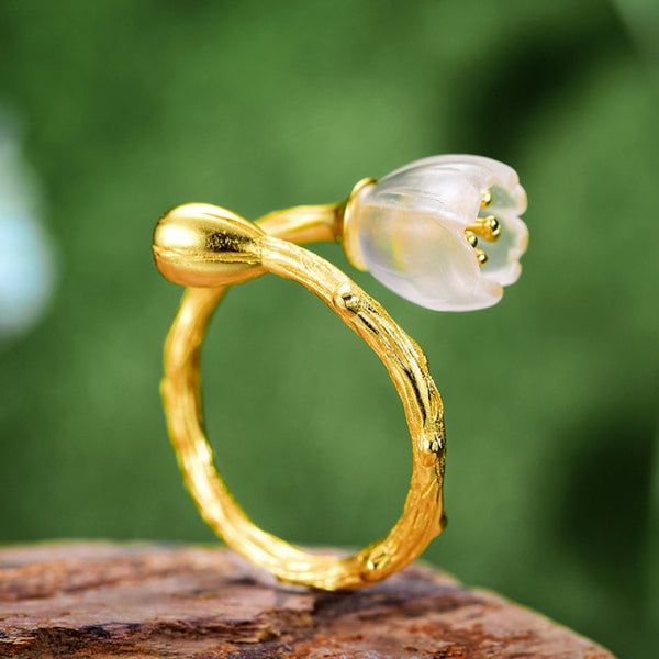 925 Sterling Silver 18k Gold Ring  Lily of the Valley Flower Rings For Women