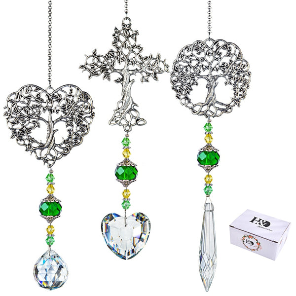 3pcs Tree of Life Suncatcher Ornament Rainbow Crystal Prisms