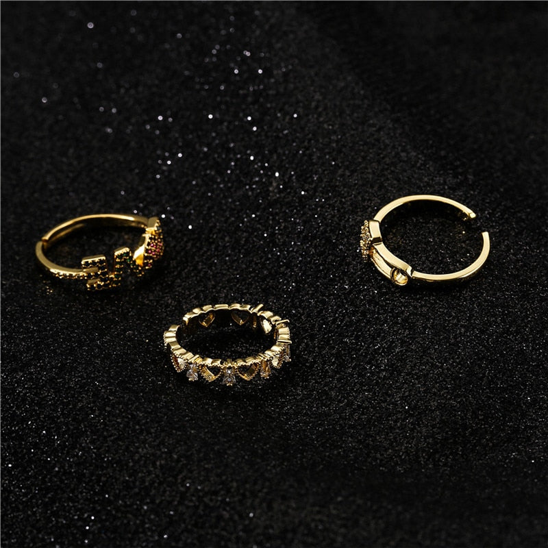 Classic Design Evil Eye Charm Gold Color Rainbow CZ Party Ring