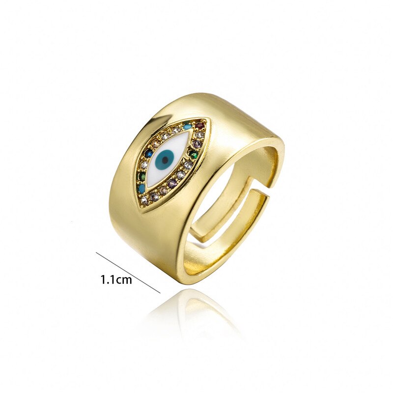 Classic Design Evil Eye Charm Gold Color Rainbow CZ Party Ring