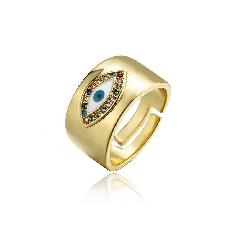 Classic Design Evil Eye Charm Gold Color Rainbow CZ Party Ring