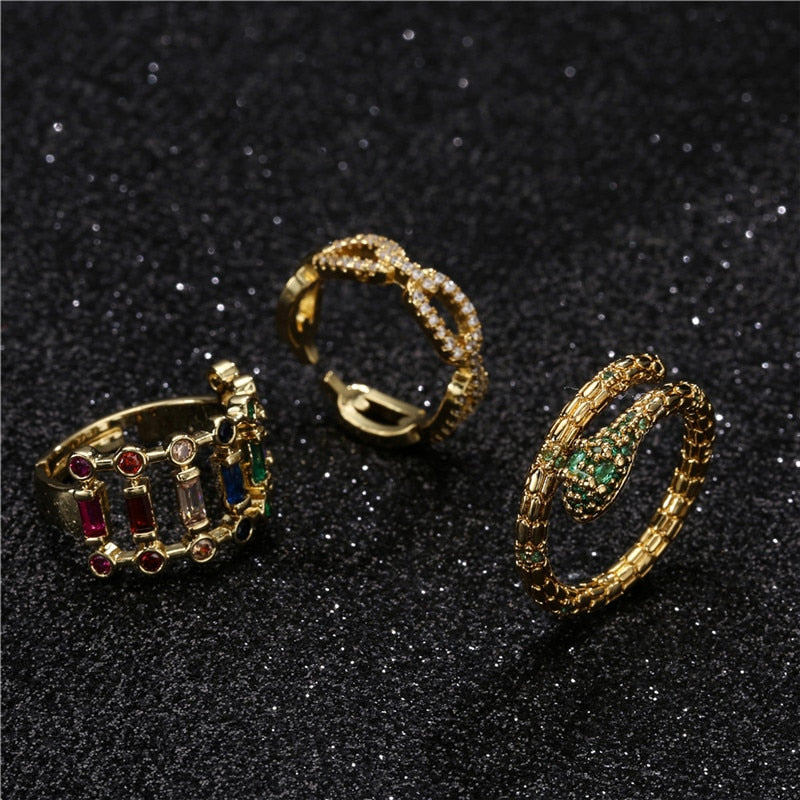Classic Design Evil Eye Charm Gold Color Rainbow CZ Party Ring
