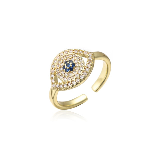 Classic Design Evil Eye Charm Gold Color Rainbow CZ Party Ring