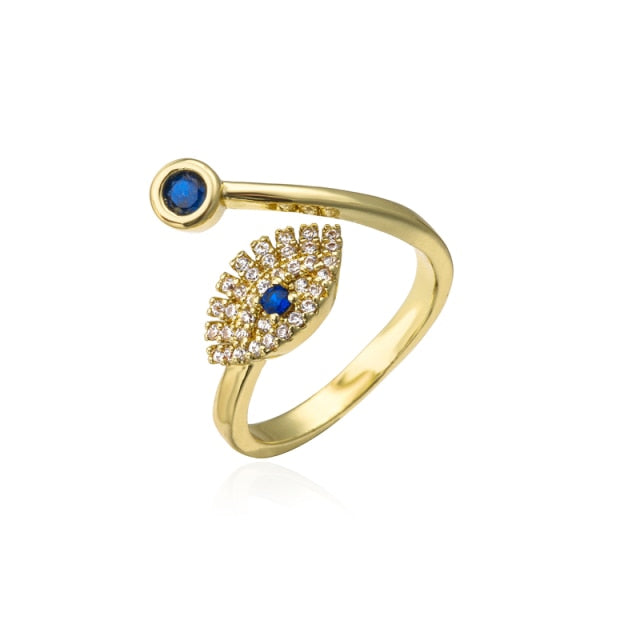 Classic Design Evil Eye Charm Gold Color Rainbow CZ Party Ring