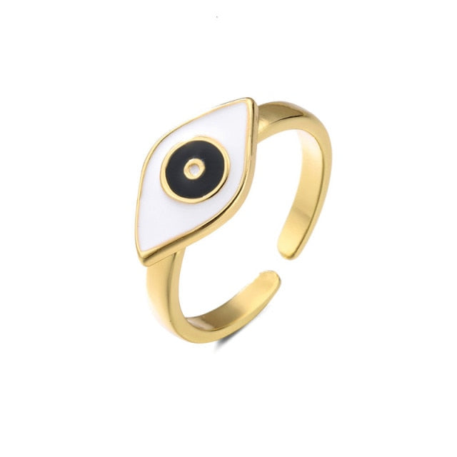 Classic Design Evil Eye Charm Gold Color Rainbow CZ Party Ring