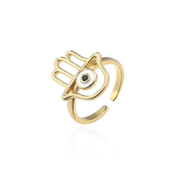 Classic Design Evil Eye Charm Gold Color Rainbow CZ Party Ring
