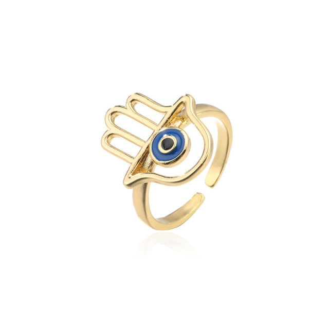 Classic Design Evil Eye Charm Gold Color Rainbow CZ Party Ring