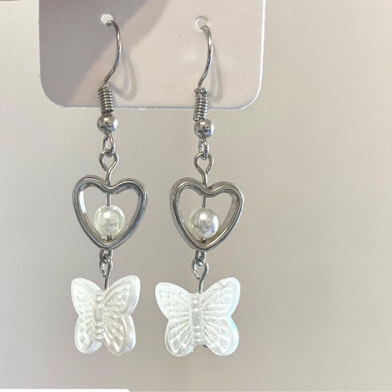 Harajuku Hollow Out Heart Butterfly Drop Earrings For Women