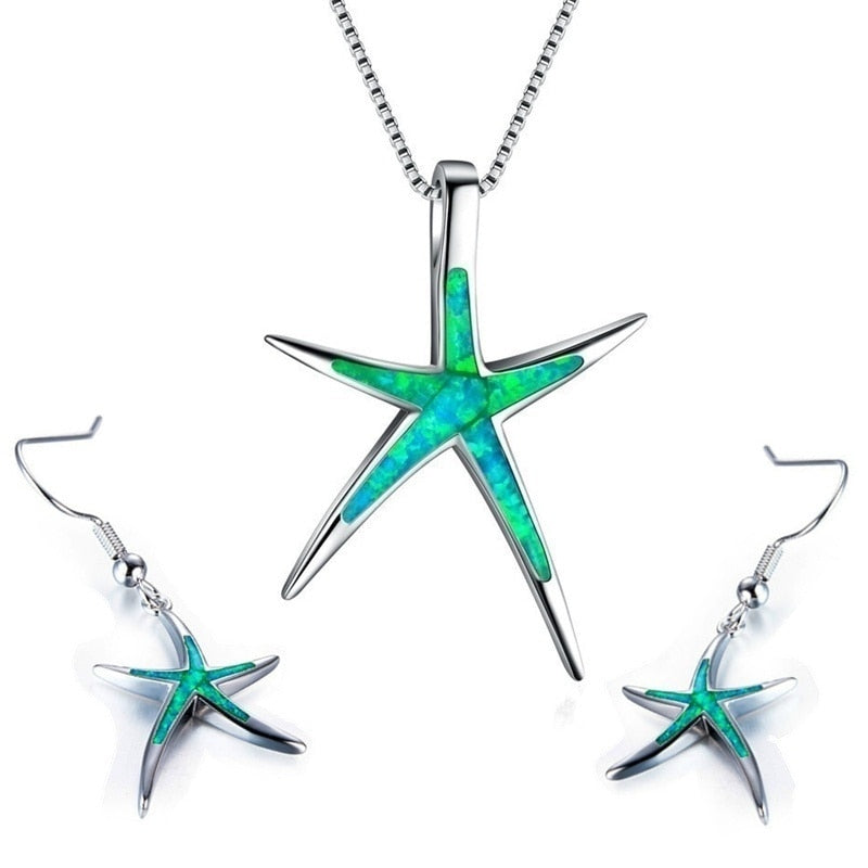 Exquisite Starfish Design Blue Jewelry Set