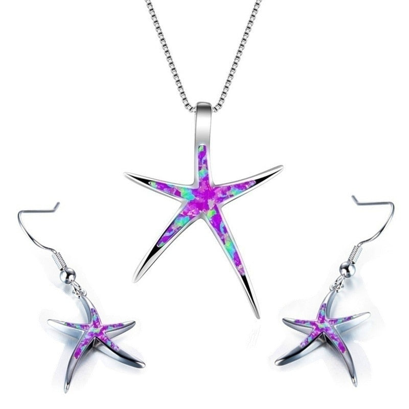 Exquisite Starfish Design Blue Jewelry Set