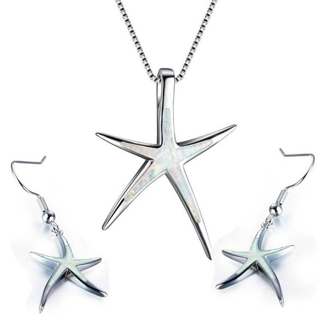 Exquisite Starfish Design Blue Jewelry Set