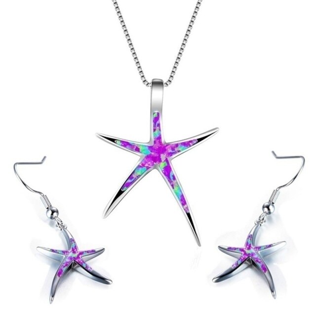 Exquisite Starfish Design Blue Jewelry Set