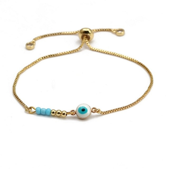 Blue Evil Eye Bead Bracelet