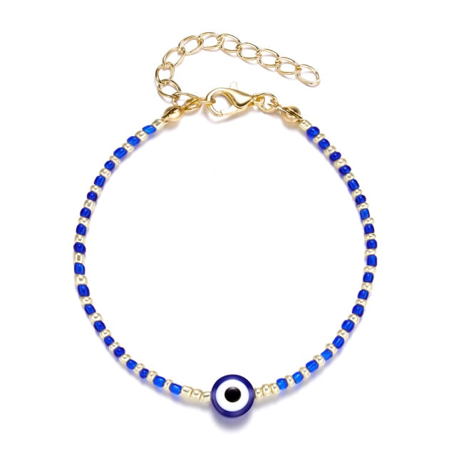 Blue Evil Eye Bead Bracelet