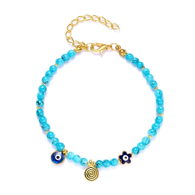 Blue Evil Eye Bead Bracelet