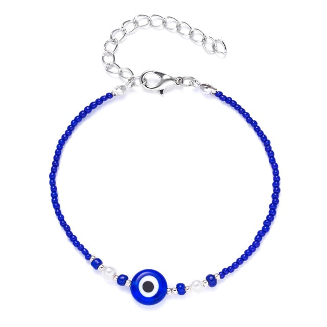 Blue Evil Eye Bead Bracelet