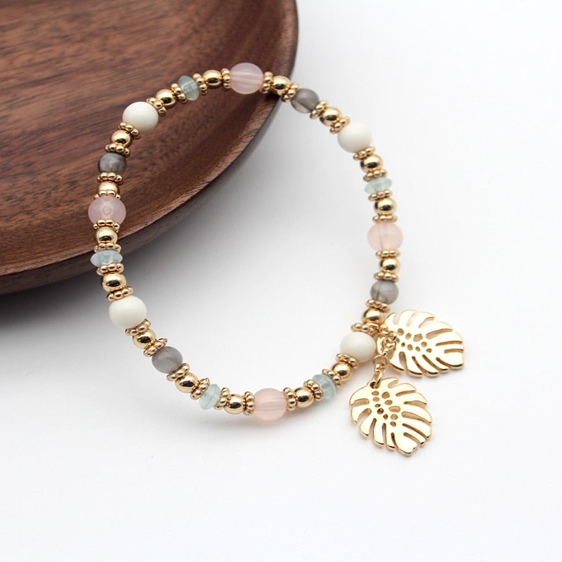 Fashion Colorful Crystal Leaves Elastic Bangle