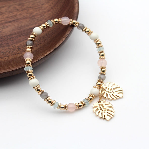 Brazalete elástico de hojas de cristal de colores de moda