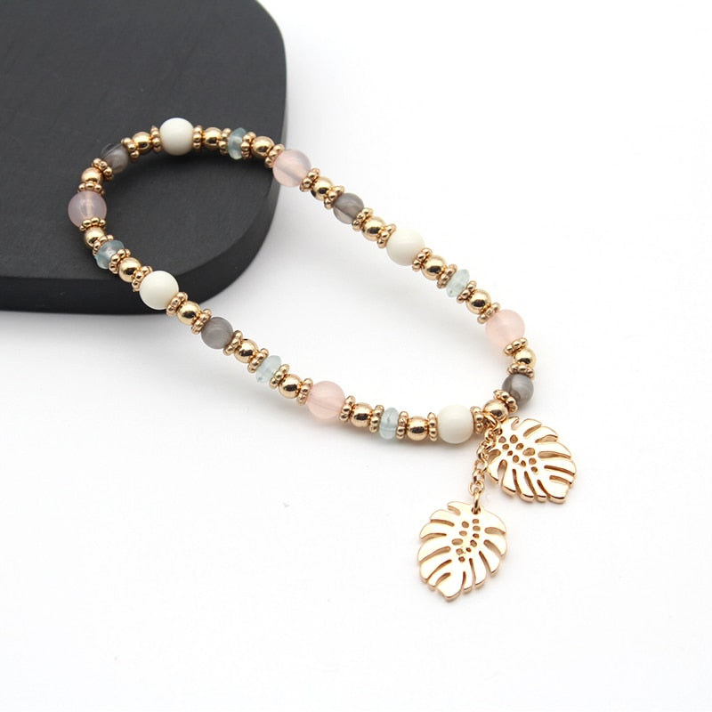 Fashion Colorful Crystal Leaves Elastic Bangle