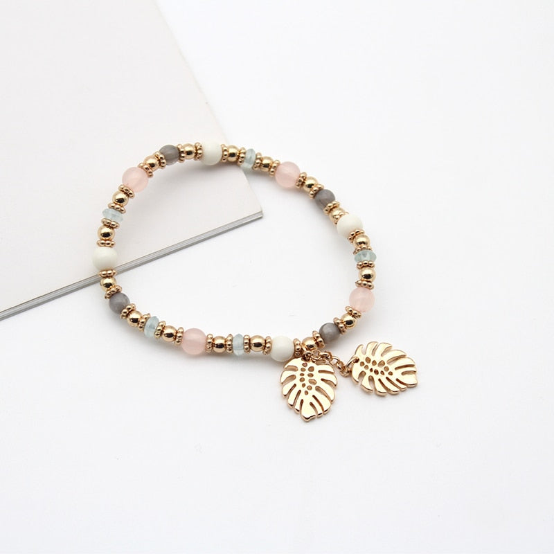 Fashion Colorful Crystal Leaves Elastic Bangle