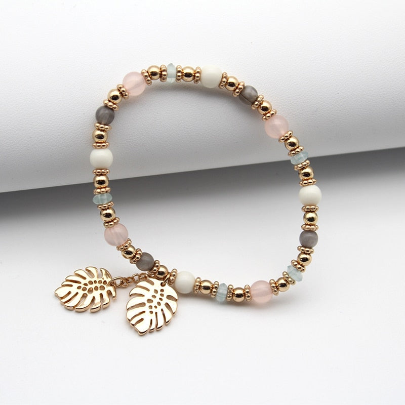 Fashion Colorful Crystal Leaves Elastic Bangle