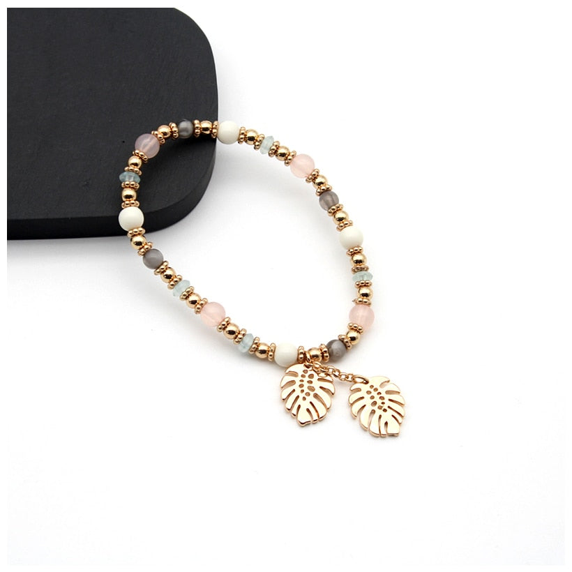 Fashion Colorful Crystal Leaves Elastic Bangle