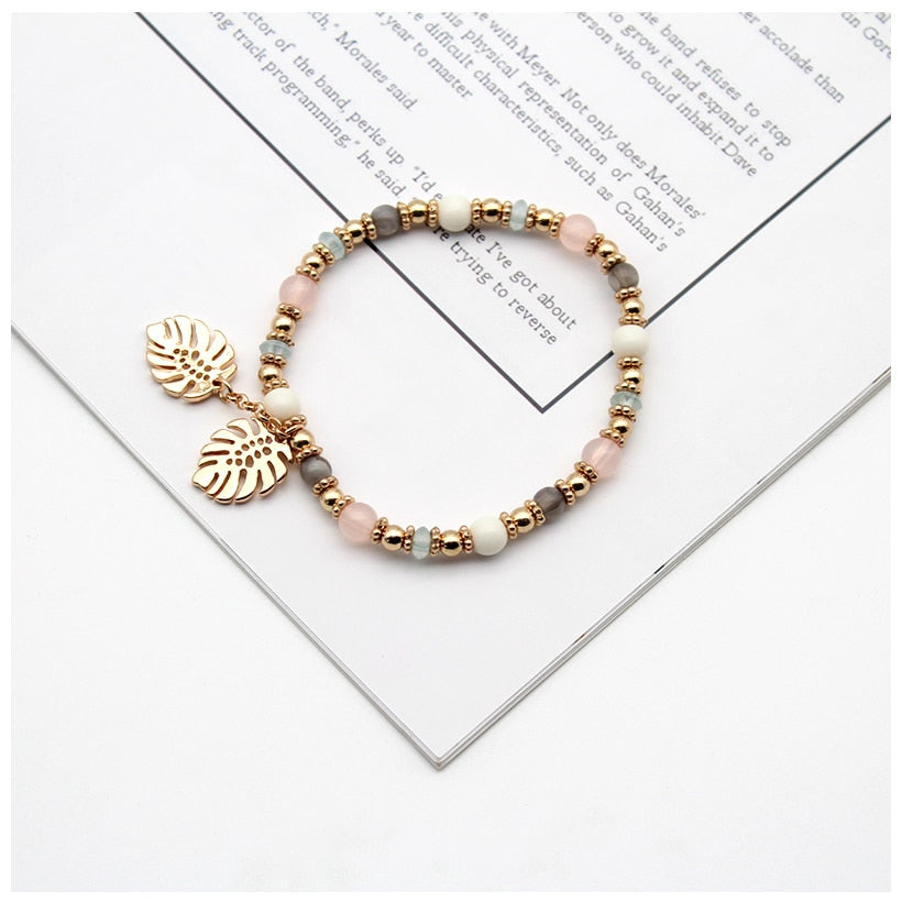 Fashion Colorful Crystal Leaves Elastic Bangle