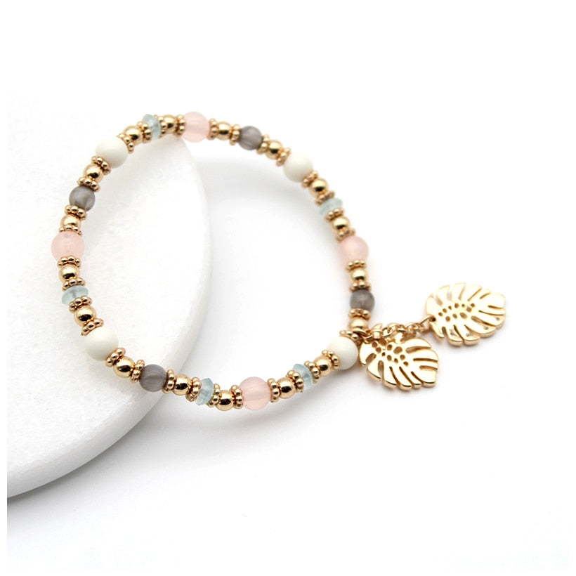 Fashion Colorful Crystal Leaves Elastic Bangle