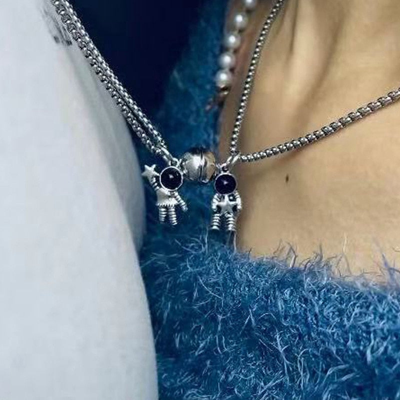 Astronaut Heart Couple Magnetic Necklace