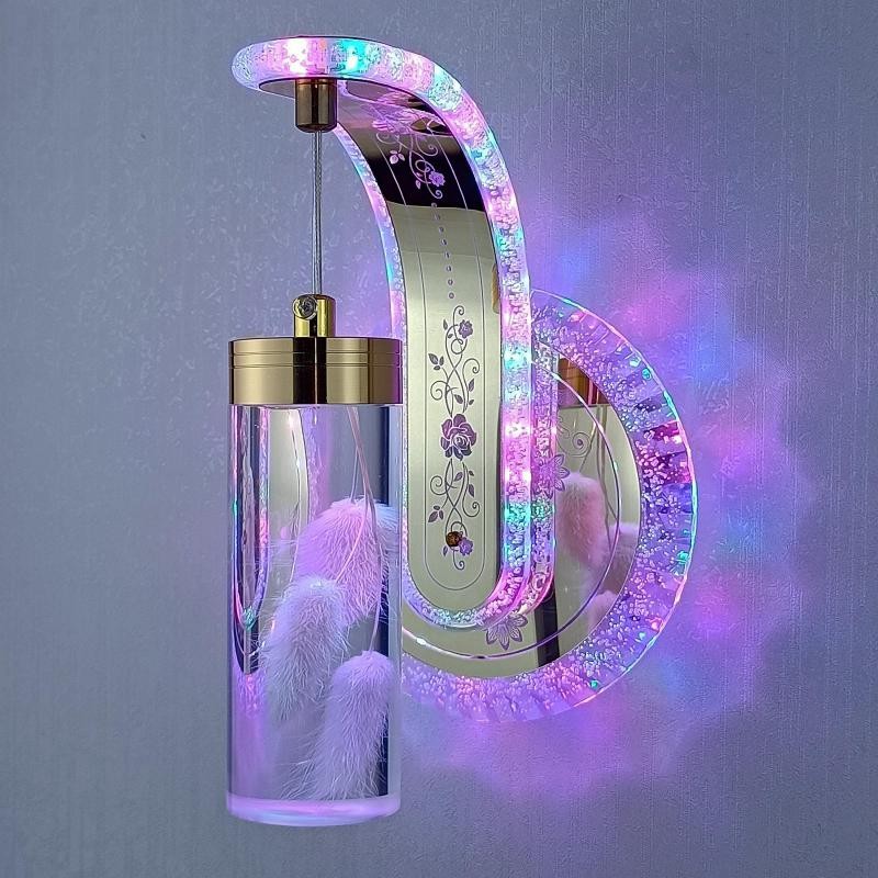 New Led Wall Light  Real flower Crystal Amber Bedside Wall Lamp