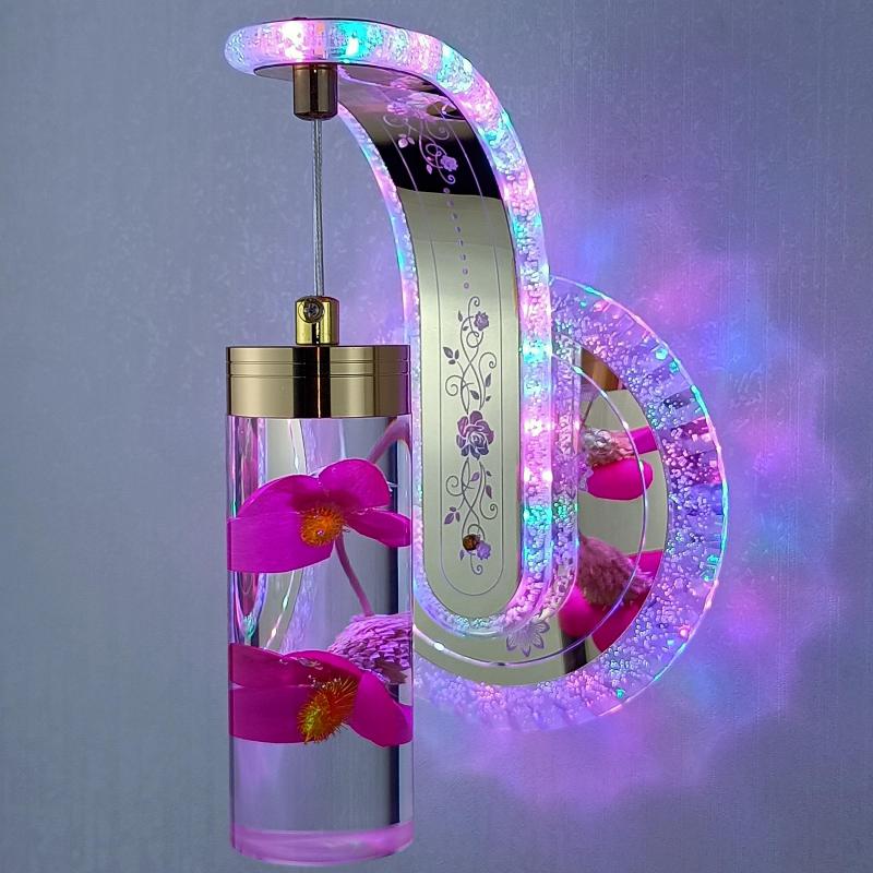 New Led Wall Light  Real flower Crystal Amber Bedside Wall Lamp