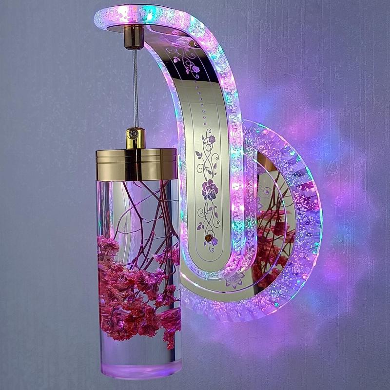 New Led Wall Light  Real flower Crystal Amber Bedside Wall Lamp