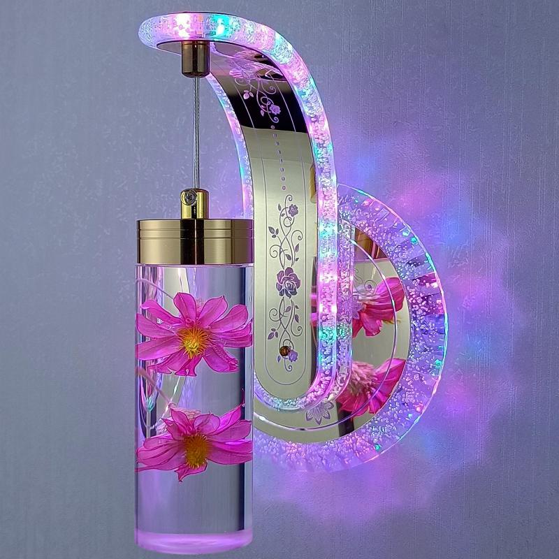 New Led Wall Light  Real flower Crystal Amber Bedside Wall Lamp