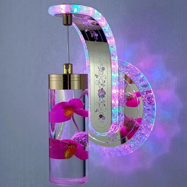 New Led Wall Light  Real flower Crystal Amber Bedside Wall Lamp